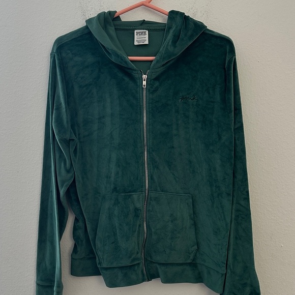 Green velour Zip-Up Hoodie - Picture 1 of 3